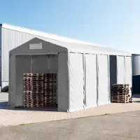 TOOLPORT Lagertält 6x12 m - 4,0 m sidohöjd med dragkedjor, PVC 850 grå, inkl. hållfasthet (underlag: jord)
