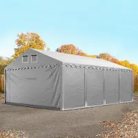 TOOLPORT Lagertält 5x8 m - 2,6 m sidohöjd, med bottenram, PVC 800 grå, inkl. hållfasthet (underlag: jord)
