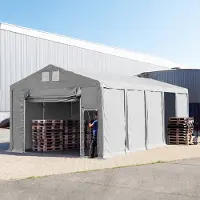 TOOLPORT Lagertält 5x10 m - 3,0 m sidohöjd med hissport, PVC 850 grå, utan hållfasthet (Säkerhetspaket)