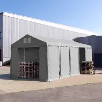 TOOLPORT Lagertält 4x10 m - 3,0 m sidohöjd med dragkedjor, PVC 850 grå, inkl. hållfasthet (underlag: betong)
