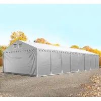 TOOLPORT Lagertält 5x16 m - 2,6 m sidohöjd, med bottenram, PVC 800 grå, utan hållfasthet (Säkerhetspaket)