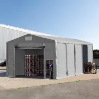 TOOLPORT Lagertält 8x10 m - 3,6 m sidohöjd med hissport, PVC 850 grå, utan hållfasthet (Säkerhetspaket)