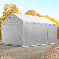 TOOLPORT Lagertält 4x6 m - 2,6 m sidohöjd, med bottenram, PVC 800 grå, inkl. hållfasthet (underlag: jord)