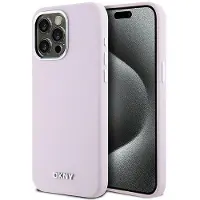 DKNY MagSafe-fodral i flytande silikon med liten metalllogotyp för iPhone 15 Pro Max – Rosa