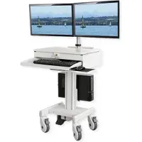 Roline PC-/Monitorvagn 2 Skärm(ar) Vit Tiltbar, Justerbar i höjd