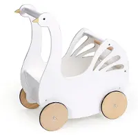 Tender Leaf Toys - Sweet Swan Barnvagn - Svanformad dockavagn i tr - Inspirerad rollleksak fr pojkar och flickor Frbttra grovmotoriken och kr