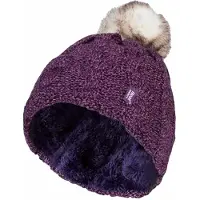 Heat Holder - Stickad, fleecefodrad, termisk boblehatt med pom pom för damer