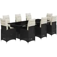 vidaXL Caféset med dynor 9 delar konstrotting svart