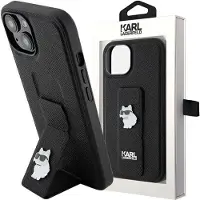 Karl Lagerfeld Gripstand Saffiano Choupette Pins Fodral för iPhone 15 Plus / 14 Plus - Svart