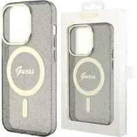 GUESS GUHMP14LHCMCGK iPhone 14 Pro 6,1" svart/svart hårda fodral Glitter Gold MagSafe