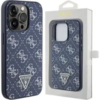 GUESS 4G Triangle Metal Logo-fodral för iPhone 15 Pro - blå