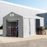 TOOLPORT Lagertält 4x8 m - 3,0 m sidohöjd med hissport, PVC 850 grå, inkl. hållfasthet (underlag: betong)