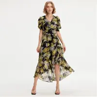 Smart & Joy Linear Flower Print Klänning med urringad fåll