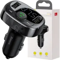 Baseus Bluetooth FM-sändare med billaddare - 2xUSB, microSD - Svart