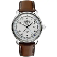Zeppelin 100 Jahre GMT Läderrem Silver Urtavla Automatisk 86661 Herrklocka