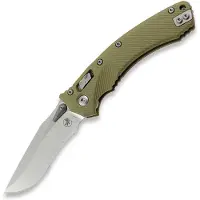 Microtech Amphibian Stonewash Partial Serrated, Fluted G10 OD Green