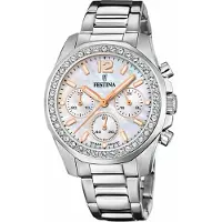 Festina Rainbow Kronograf Kristallaccenter Pärlemorsurtavla Kvarts F20606-1 100M Damklocka mor av pärla färg