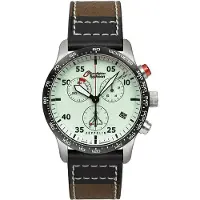 Zeppelin Eurofighter Chronograph Leather Strap Beige Dial Quartz 7298-5 72985 100M Herrklocka vit