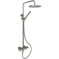 BLUE LABEL duschsystem Ø250 mm tak-/huvudbrus inkl. termostatblandare - mässing, borstad nickel (inkl. kopplingar och rosetter)