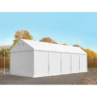 TOOLPORT Lagertält 4x10 m - 2,6 m sidohöjd, med bottenram, PVC 800 vit, utan hållfasthet (Säkerhetspaket)