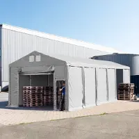 TOOLPORT Lagertält 6x12 m - 3,0 m sidohöjd med hissport, PVC 850 grå, inkl. hållfasthet (underlag: betong)