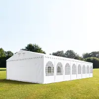 TOOLPORT XXL 8x16 m partytält - 2,6 m sidohöjd, med bottenram, PVC 1400, vit