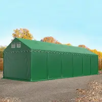 TOOLPORT Lagertält 4x12 m - 2,6 m sidohöjd, med bottenram, PVC 800 mörkgrön, inkl. hållfasthet (underlag: jord)