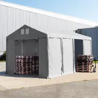 TOOLPORT Lagertält 4x8 m - 3,0 m sidohöjd med dragkedjor, PVC 850 grå, utan hållfasthet (Säkerhetspaket)