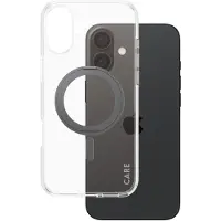 CARE by PanzerGlass CARE by - Baksidesskydd för mobiltelefon - MagSafe-kompatibilitet - återvunnen plast - transparent, svart - för Apple iPhone 16 Plus