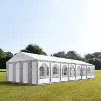 TOOLPORT XXL 6x24 m partytält - 2,6 m sidohöjd, med bottenram, PVC 1400, grå-vit