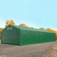 TOOLPORT Lagertält 6x32 m - 2,6 m sidohöjd, med bottenram, PVC 800 mörkgrön, inkl. hållfasthet (underlag: jord)