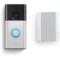 Ring Battery Video Doorbell - Smart dörrklocka - med kamera - trådlös - 802.11b/g/n - 2.4 Ghz - satinnickel - med Ring Chime 2nd Gen
