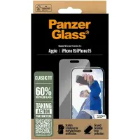 PanzerGlass Classic Fit Displayskyddsglas Apple iPhone 16, iPhone 15 1 st Anti-fingeravtryck, repbeständig 2873