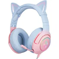 Onikuma gamingheadset RGB med kattöron och justerbar mikrofon - Rosa/Blå
