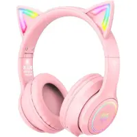 Onikuma B90 trådlösa hörlurar med kattöron och LED - rosa