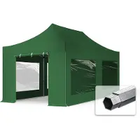 TOOLPORT 3x6 m snabbtält, Professional aluminium, med sidodelar (panoramafönster), mörkgrön