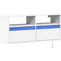 vidaXL Väggmonterad tv-bänk LEDs vit 100x31x45 cm