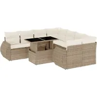 vidaXL Soffgrupp för trädgården med dynor 9 delar beige konstrotting