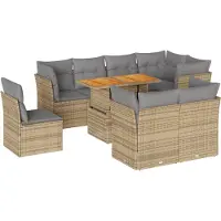 vidaXL Soffgrupp för trädgården med dynor 9 delar beige konstrotting