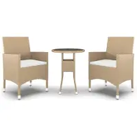 vidaXL Matgrupp för trädgården 3 delar konstrotting beige