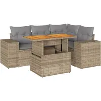 vidaXL Soffgrupp för trädgården med dynor 5 delar beige konstrotting