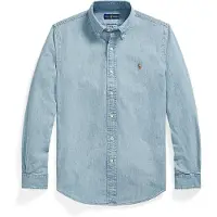Ralph Lauren för män. 710792042001 Blå Chambray-skjorta med anpassad passform (XL), Casual, Bomull, Lång ärm