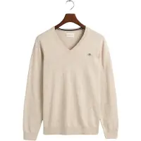 Gant för män. 8030562 Klassisk beige bomullspullover med V-ringning (S), Casual, Lång ärm