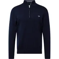 Gant för män. 8030564 Klassisk bomullströja med marinblå halv dragkedja (S), Casual, Marino