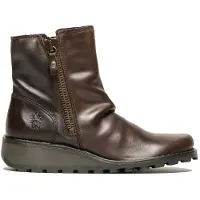 Fly london Womens Brown MON944 Leather Wedge Heel Ankle Zip Up Chelsea Boots