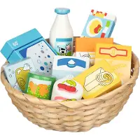 Goki - Toy shop miniatures in a basket, food and household goods