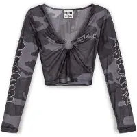 Grimey Tusker Temple Micro Mesh Crop Långärmad T-shirt Med V-ringning