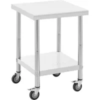 Royal Catering Bord i rostfritt stål med hjul - 60 x 60 cm - 120 kg lastkapacitet -