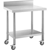 Royal Catering Bord i rostfritt stål med hjul - 60 x 80 cm - bakstycke - 135 kg lastkapacitet -