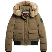 Superdry för kvinnor. W5011576A Everest grön quiltad bomberjacka med huva och huva (M), Casual, Polyester